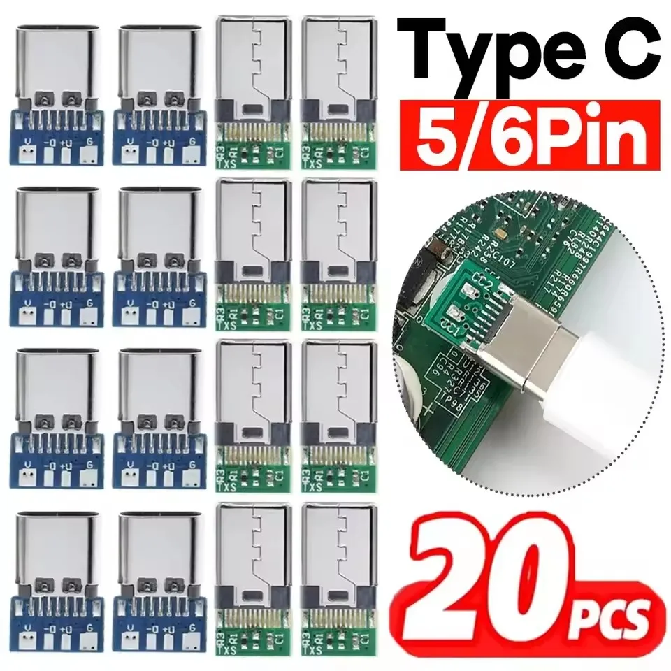 1-20Pcs Type C Female Connectors Jack with Dual 5.1K Resistors 16pin Electric Terminals Welding DIY Data Cable Support PCB Board