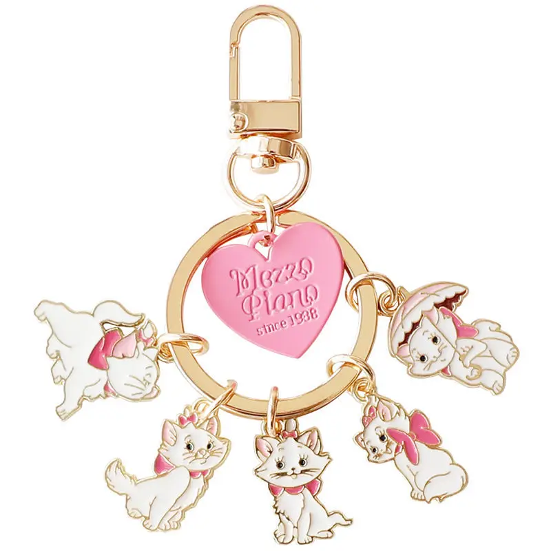 Enamel Marie Cat Keychain Cute Anime The Aristocats Figure Keyring Kawaii Kid\'s Schoolbag Airpods Pendant Toy Gift for Friends