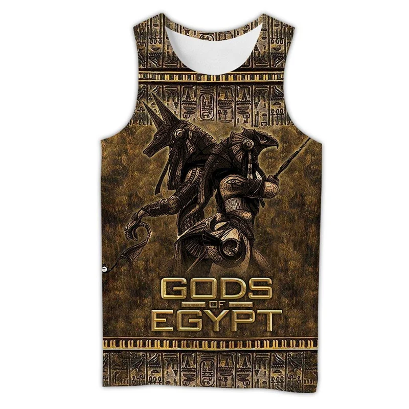 2023 Summer Men Vest Beautiful Anubis Ancient Egypt 3D Printed Casual Sleeveless T Shirt Unisex Tank Tops Streetwear Tank Top