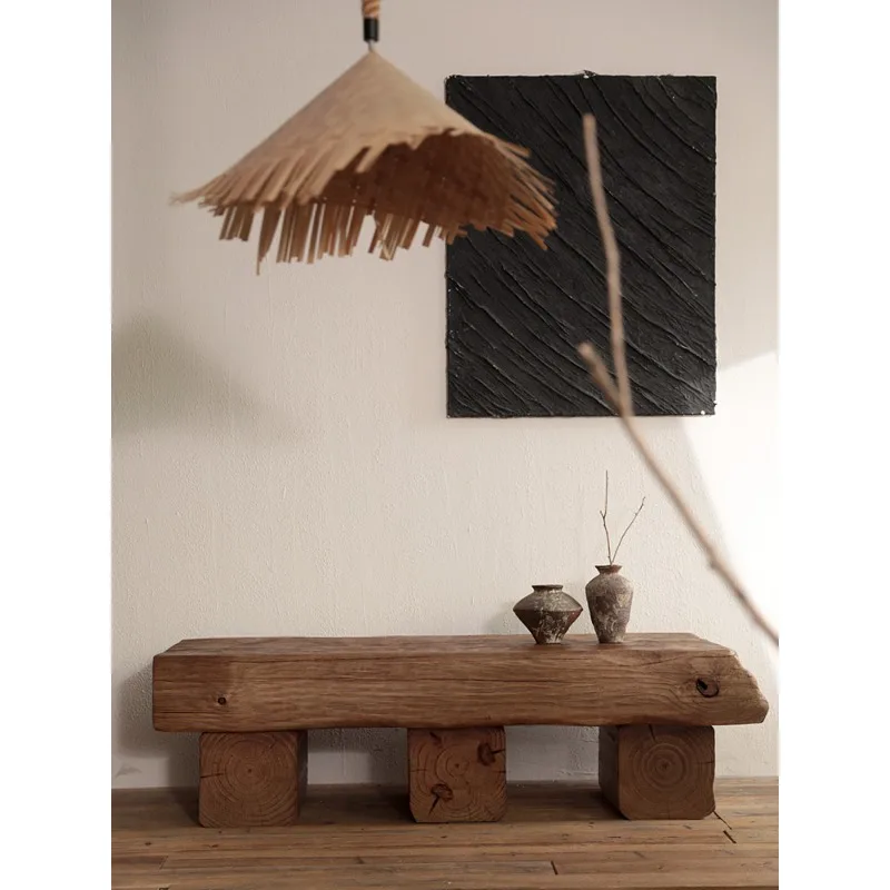 

Log old wooden pier shoe changing stool, long stool