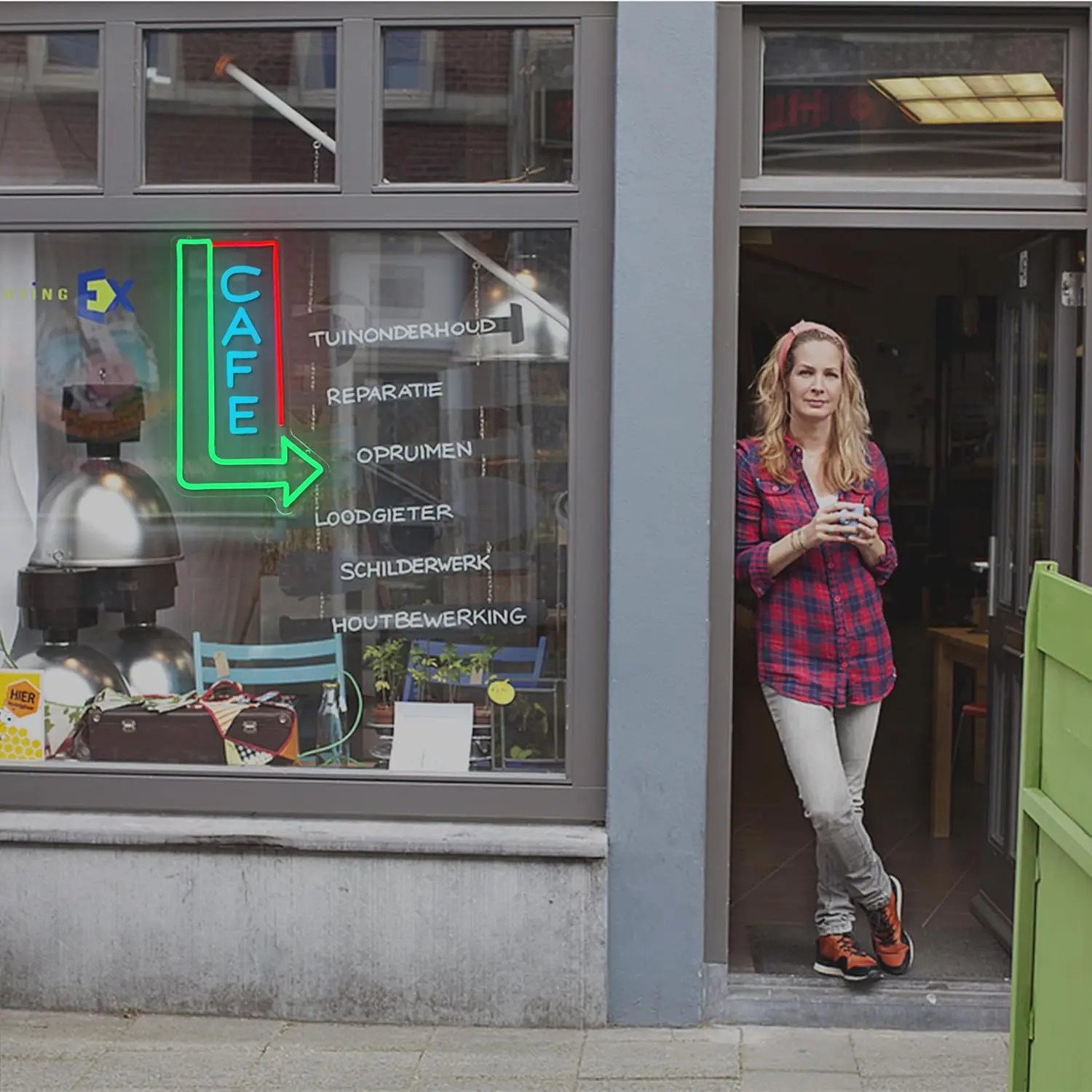 Cafe LED Neon Sign for Wall Decor Coffee Shop Light Dimmable 5/12V USB Green Arrow for Restaurant Bistro Man Cave Coffee Bar