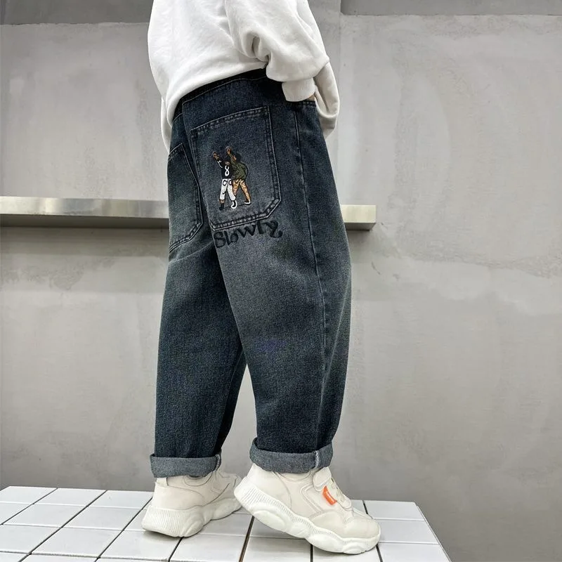 Boys' Loose Jeans 2025 Spring Autumn Children's Long Pants  Boy Denim Casual Wear Stretchy Boys' Pants