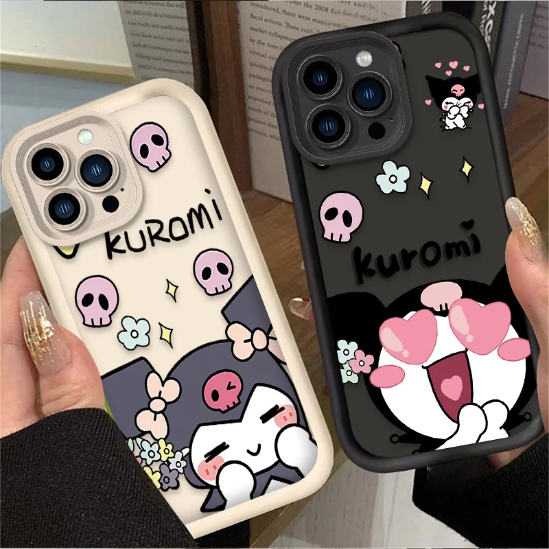 Lovely Sanrio K-Kuromi Phone Case For iPhone 16 15 14 13 12 11 Pro Max XS Max XR 7 8 Plus Shockproof Soft Silicone Back Cover