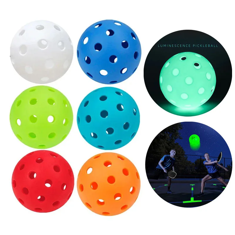 6Pcs/Pack Glow in The Dark Pickleballs 74MM 40 Holes Luminous Pickleball Durable Multicolor Elastic Tennis Ball Indoor Outdoor