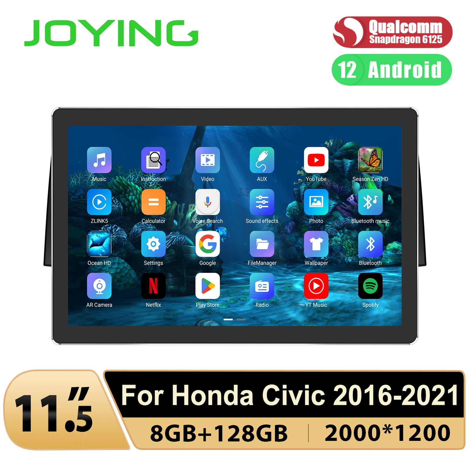 

JOYING Newest 11.5" 2000*1200 2k Screen Android Car Radio Stereo GPS Multimedia Player For Honda Civic 2016-2021 Plug and Play.