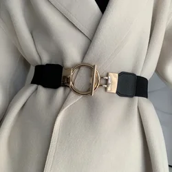 Newest Gold Chain Belts for Women Waist Elastic Dress Belt Stretch Cummerbunds Long Easy Ceinture Femme Waistband Black Cintos