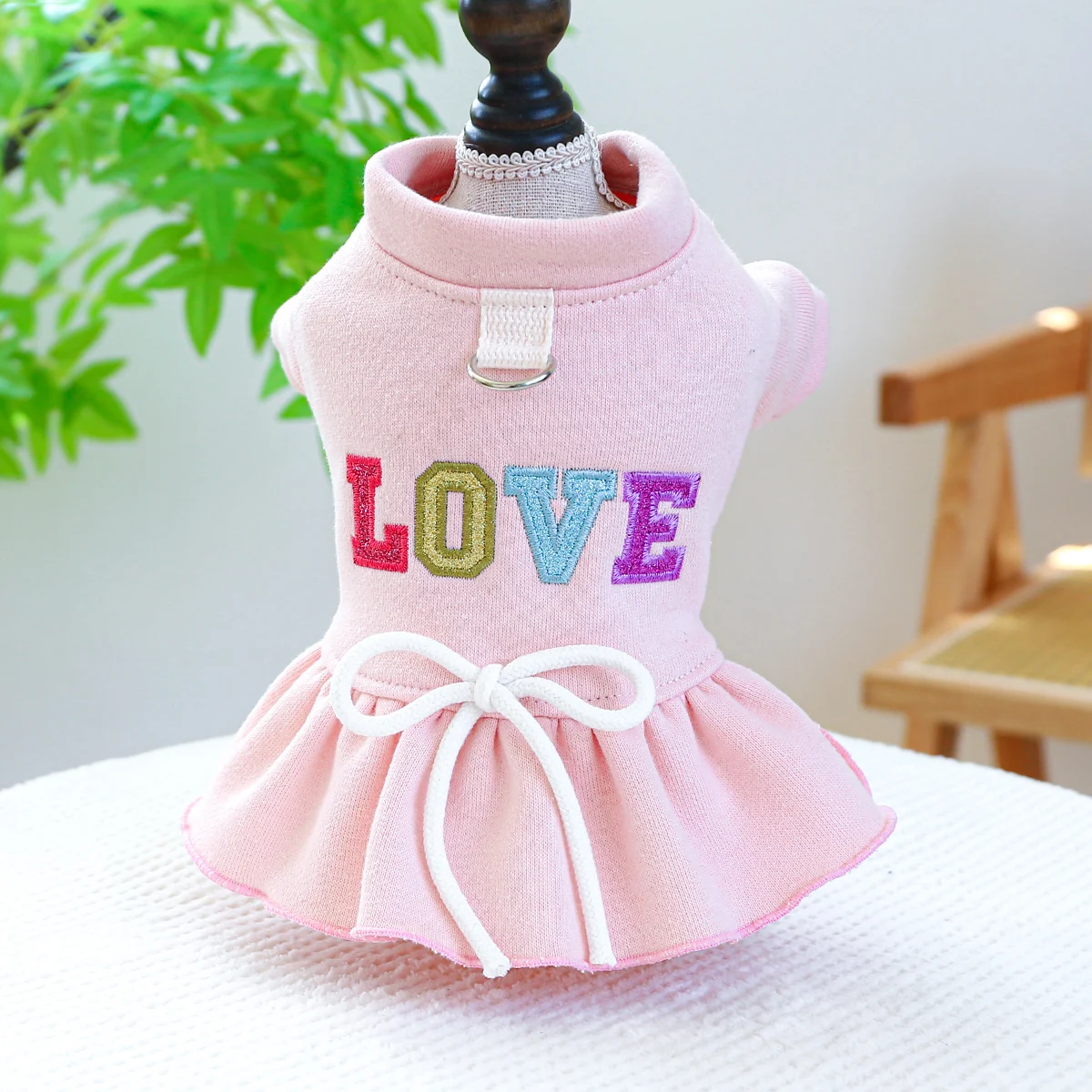 1PC Pet Clothing Dog Spring and Autumn Pink Love Princess Dress with Drawstring Buckle For Small Medium Dogs