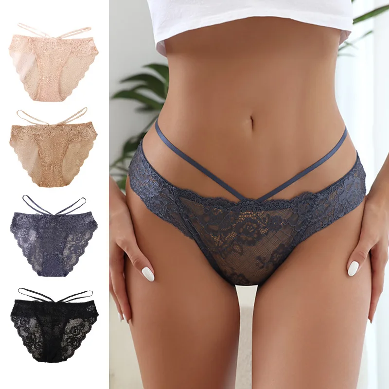 Sexy Underwear Women Solid Lace Panties Lingerie Femme Thong Seamless Soft Low Waist Ladies G- String Briefs Butterfly Straps