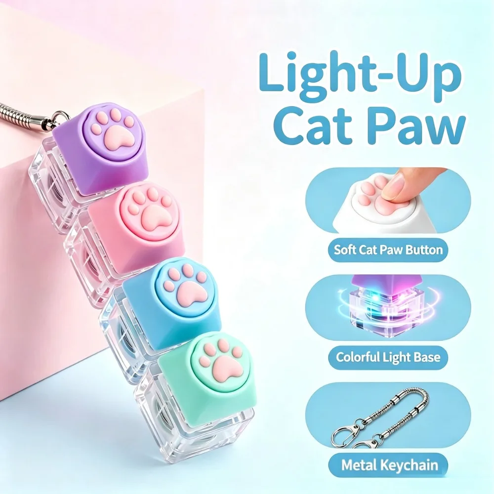 HOT New Cat LED Keyboard Keychain Fidget Toy - Clickable Buttons Stress Relief, Portable Desk key Accessory Pendant Decor Gift