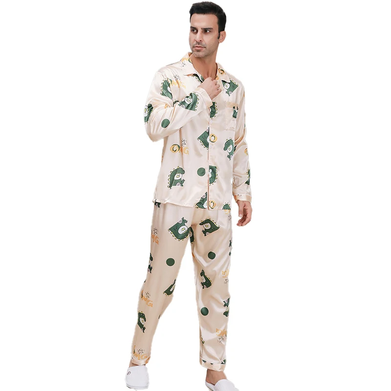 Men's pajamas long sleeves summer ice beautiful home clothes men's spring and autumn casual thin cardigan can wear out two suits