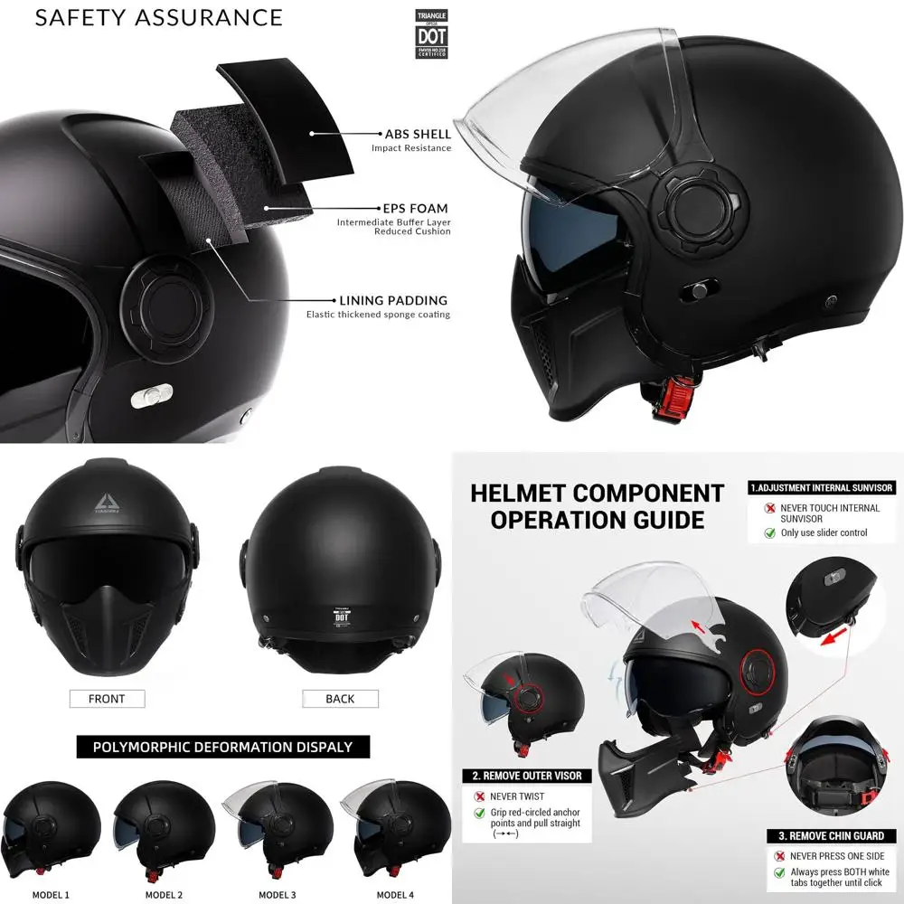 Men's & Women's Dual Visor Off-Road Motocross Helmet with Sunshield, DOT Approved (Black, XXL)