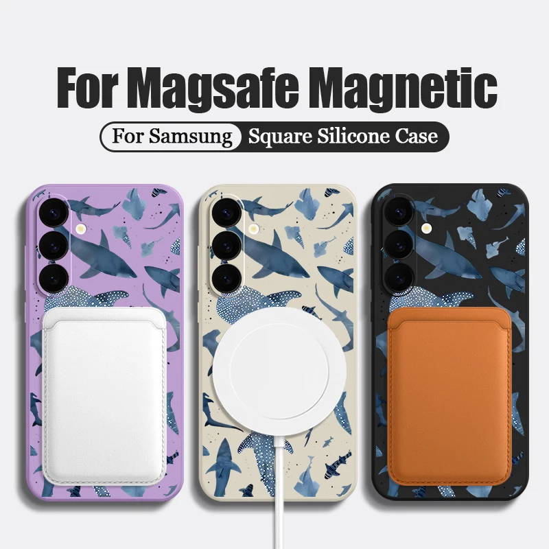 Whale Phone Case For Samsung Galaxy S25 FE S26 S25 S24 S23 S22 Ultra Plus For Magsafe Wireless Charge Magnetic TPU Lanyard Cover