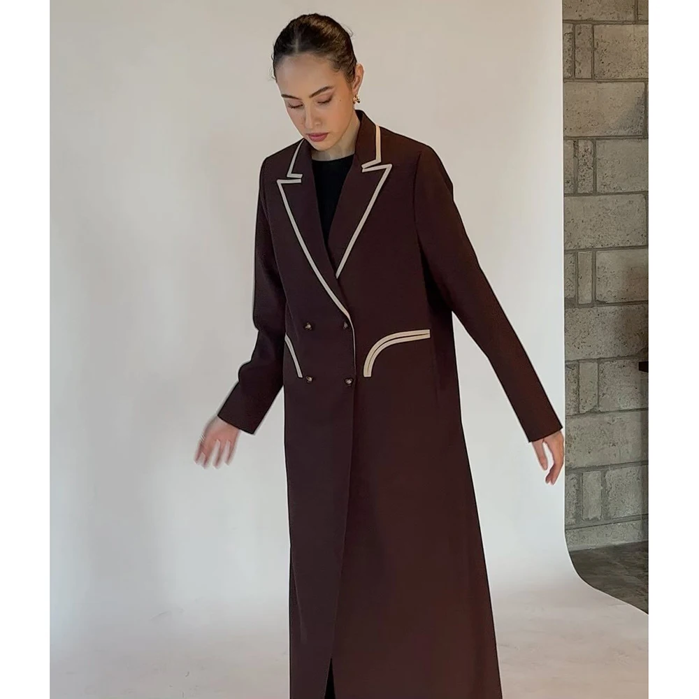 High Quality Brown Women Blazer Doubel Breasted Peak Lapek Business Smart Casual 1 Piece Luxury Abayas Dubia Long Clothing Terno