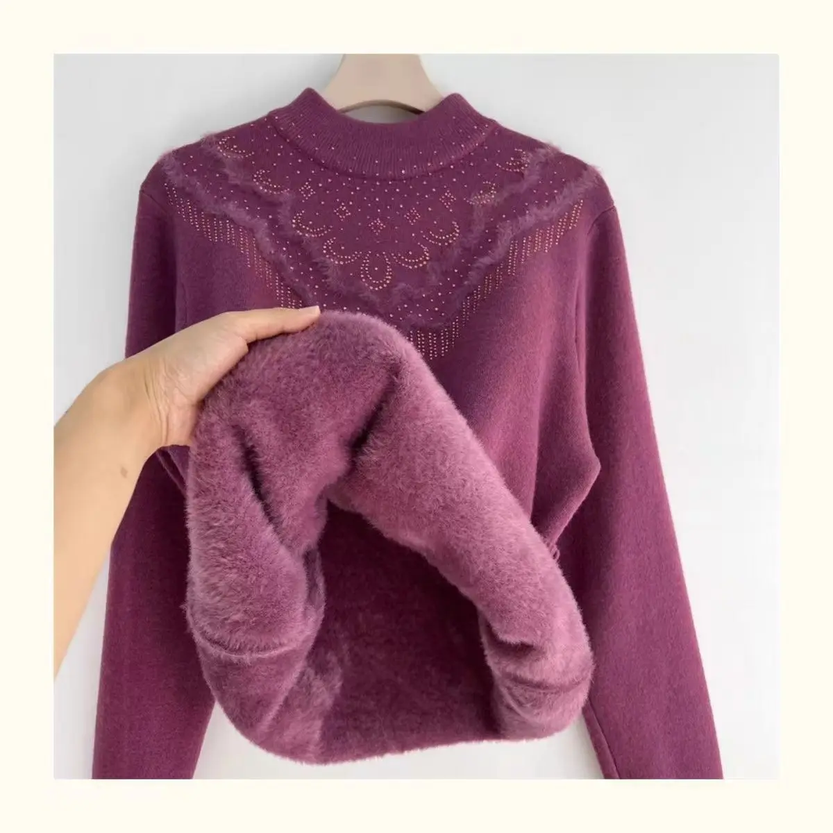 

Winter Fleece Thicken Integrated Fleece Sweater Mother Loose Semi-Turtleneck Knitted Warm Bottom The Elderly Top Women Pullover