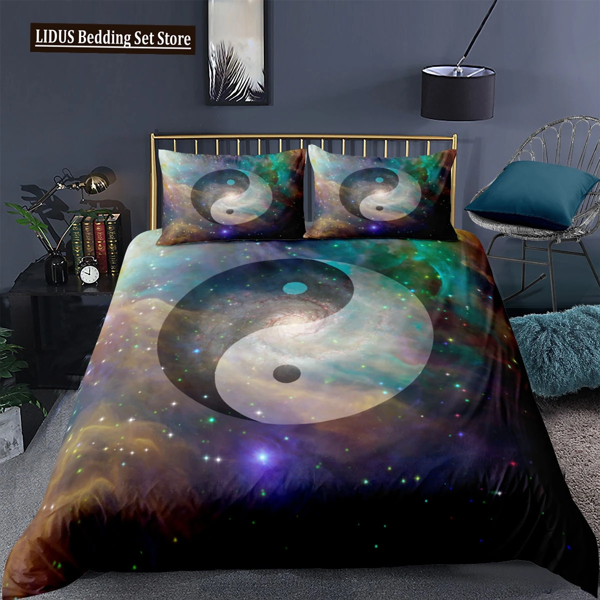 

Yin And Yang Gossip Polyester Duvet Cover King Size Exotic Style Abstract Art Chinese Traditions Bedding Set For Kids Boys Man