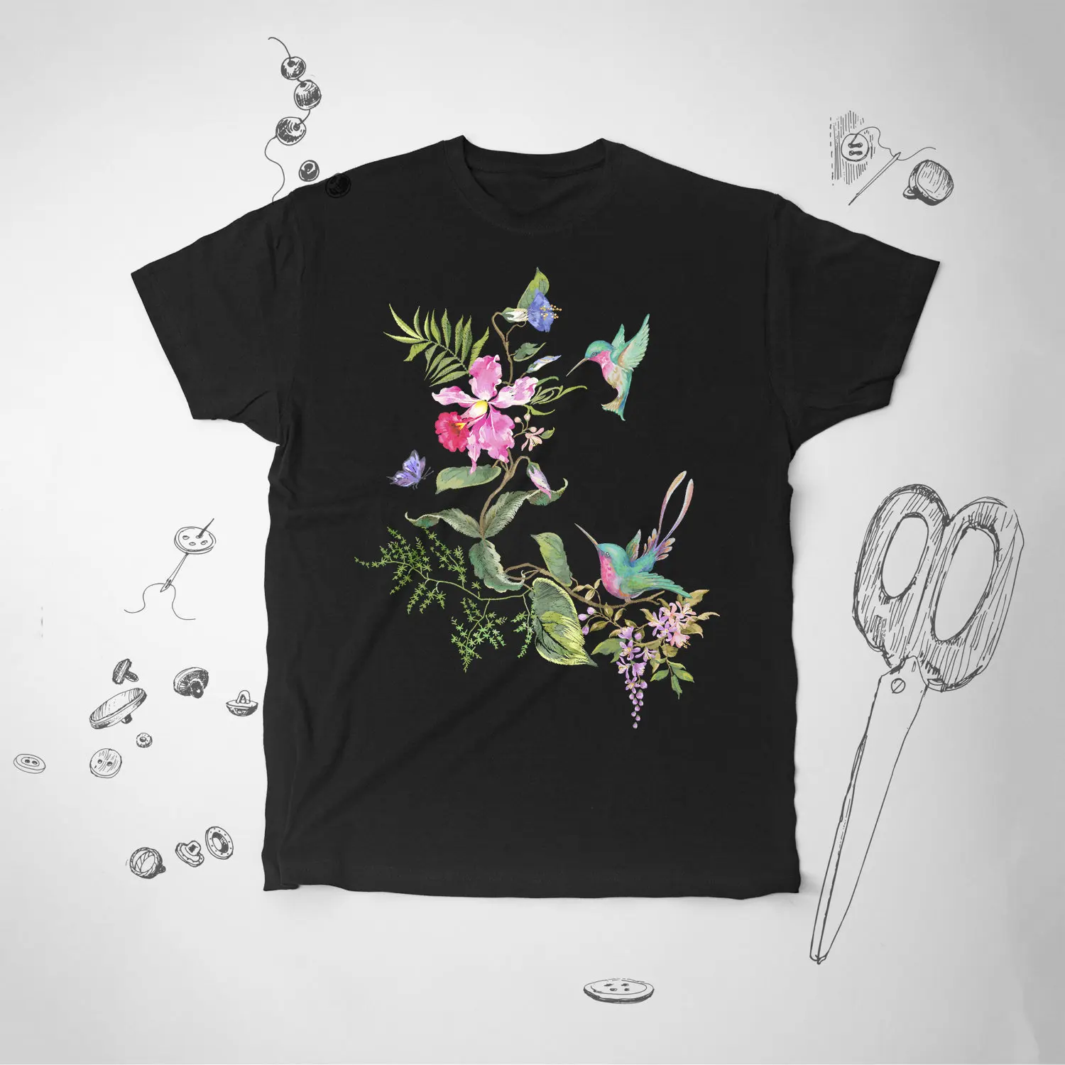 Hummingbird shirt T tee Nature Design Birds Flowers Aesthetic Plants Summer Tropical