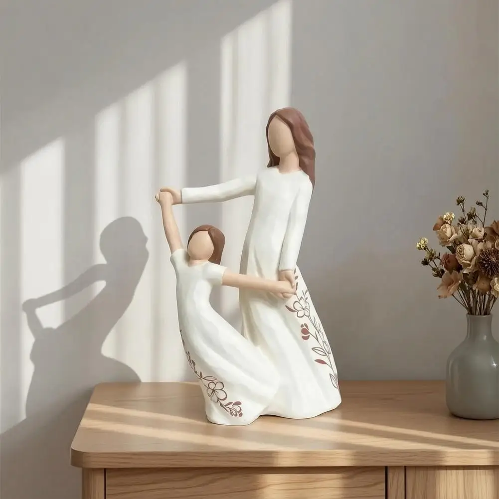 Mother Daughter Statue Hand Painted Flower Sculpture Hand Painted Resin Mother Daughter Figurine Mother's for Mom for Daughter