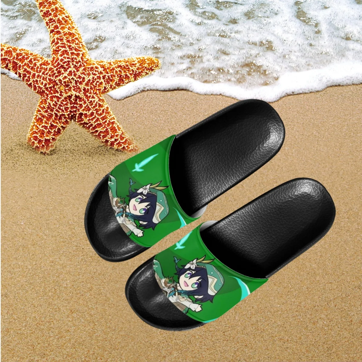 Summer Anime 3D Genshin Impact Slippers Bathroom Soft Sole Non-Slip Flip Flops Beach Slides cartoon Sandals Flats Outdoor New