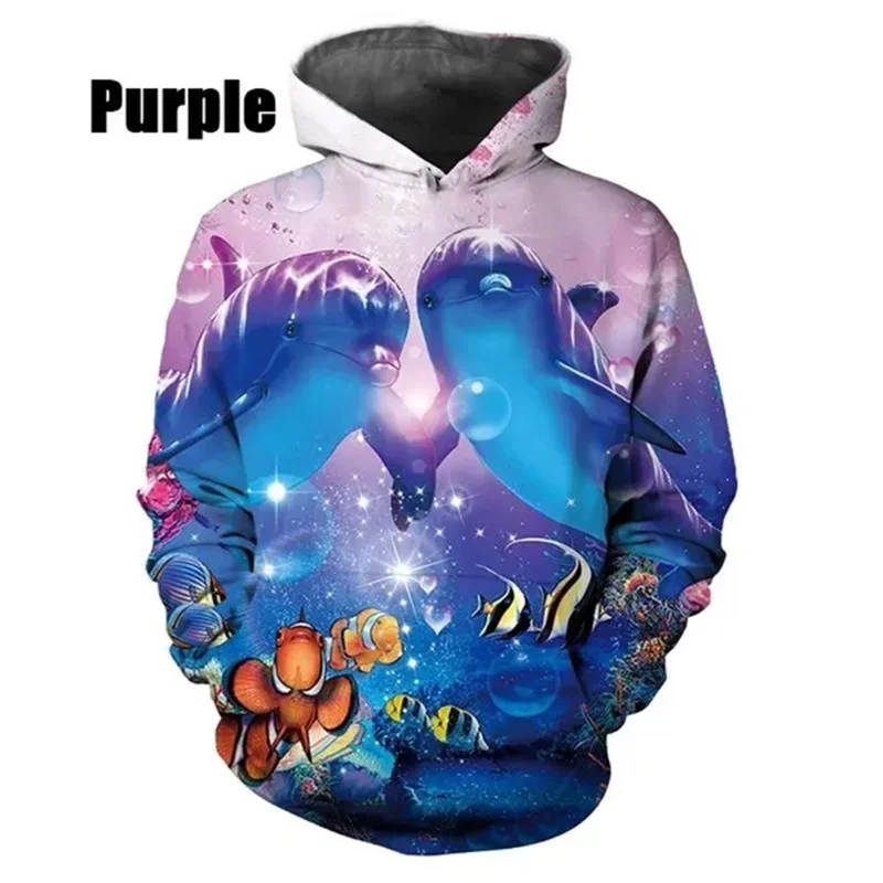 Hot Sale 3D Printing Dolphin Graphic Hoodies Casual Pullover Sweatshirts for Men Women Streetwear Oversized Hoodies for Kids