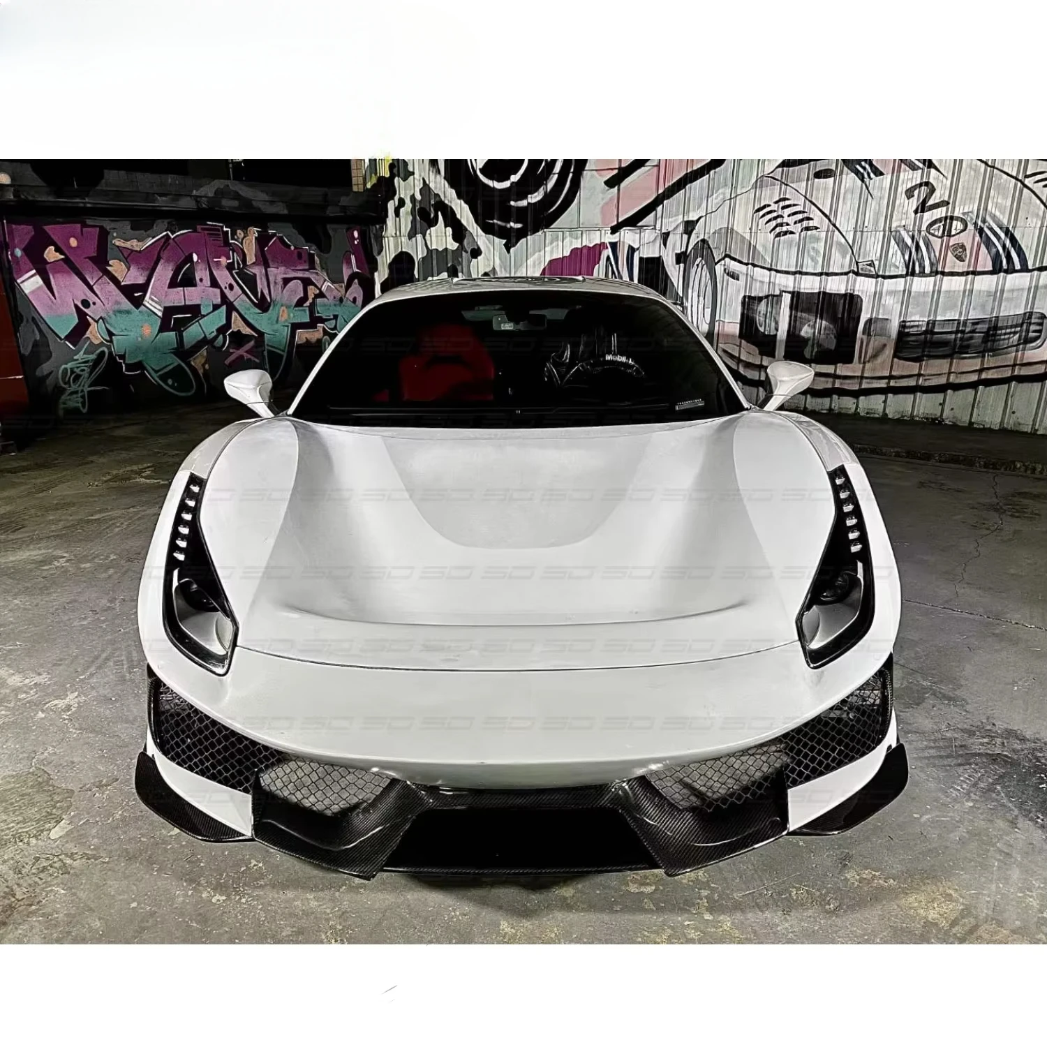 For Ferra-ri 488 Carbon Fiber Pista Style Front and Rear Bumpers Side Skirts Luggage Compartment Spoilers Engine Hood Body Kit