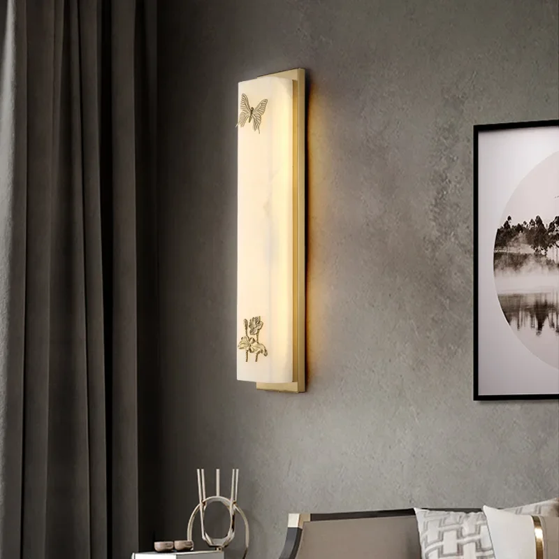 New Chinese marble living room wall TV background wall decoration lamp Internet celebrity creative