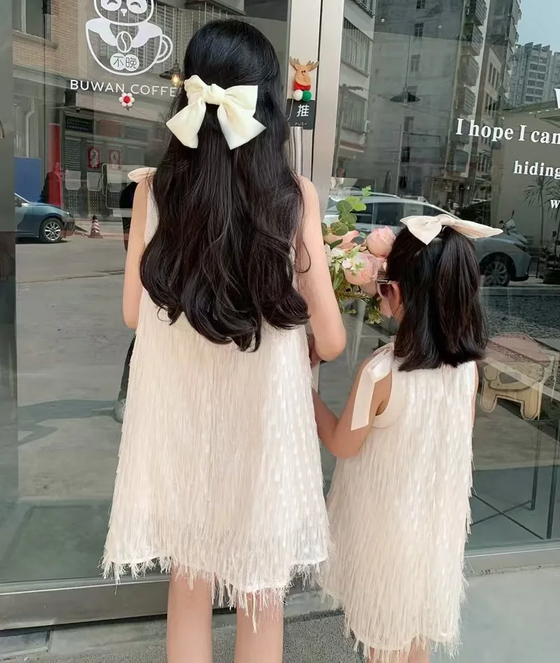 Family Look Tassel Mother Daughter Matching Dresses Mommy and Me Clothes Fashion Women Girls Dress Outfits 2025