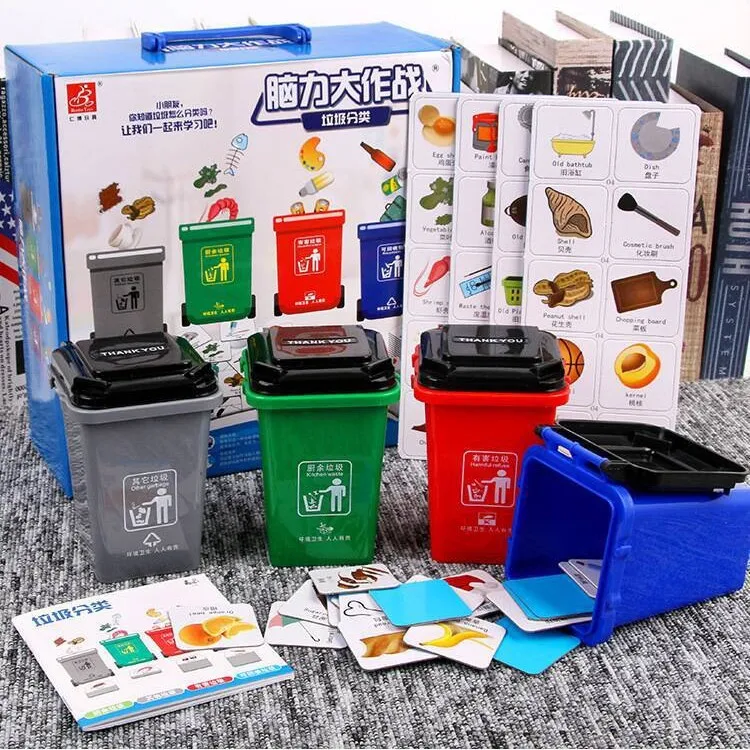 Garbage Sorting Toys, Children's Toys, Large Trash Cans, Game Props, Desktop Cards, Boys' Sanitation Truck Set