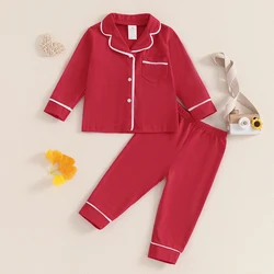 Toddler Baby Button-Down Pajamas Set Cotton 2 PCS Pajama Set Shirt and Pants Sleepwear for Unisex Kids