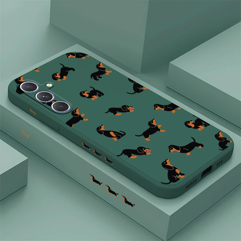 Coque de téléphone pour Samsung Galaxy A27 A26 A37 A56 A57 A55 A54 A24 A34 A14 A17, motif chien teckel de dessin animé, protection d'objectif, coques en silicone, étui
