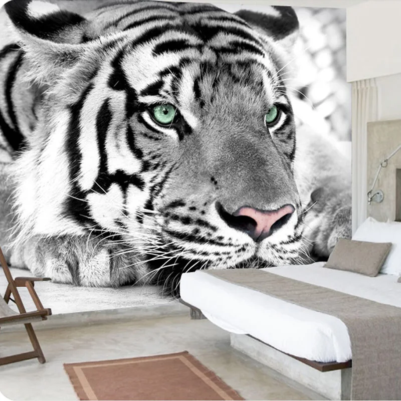 Custom 3D Photo Wallpaper Black White Animal Tiger Wall Painting Living Room Bedroom Entrance Background Wall Mural Wallpaper