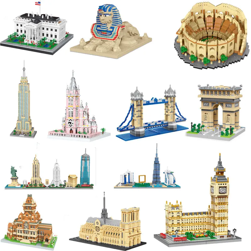 

MOC World Famous City Scenic Spot Architecture Bricks Set New York Dubai Skyscrapers Rome Colosseum Building Blocks Kid Toy Gift