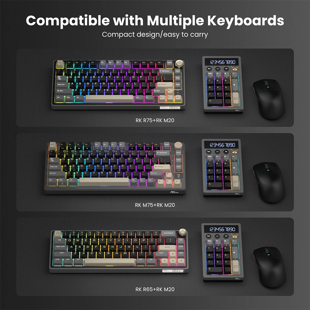 RK ROYAL KLUDGE M20 2.4 Wireless Numeric Keyboard 17 Keys PBT Keycaps RGB Gasket Knob Bluetooth Calculator Keypad Hot-Swappable