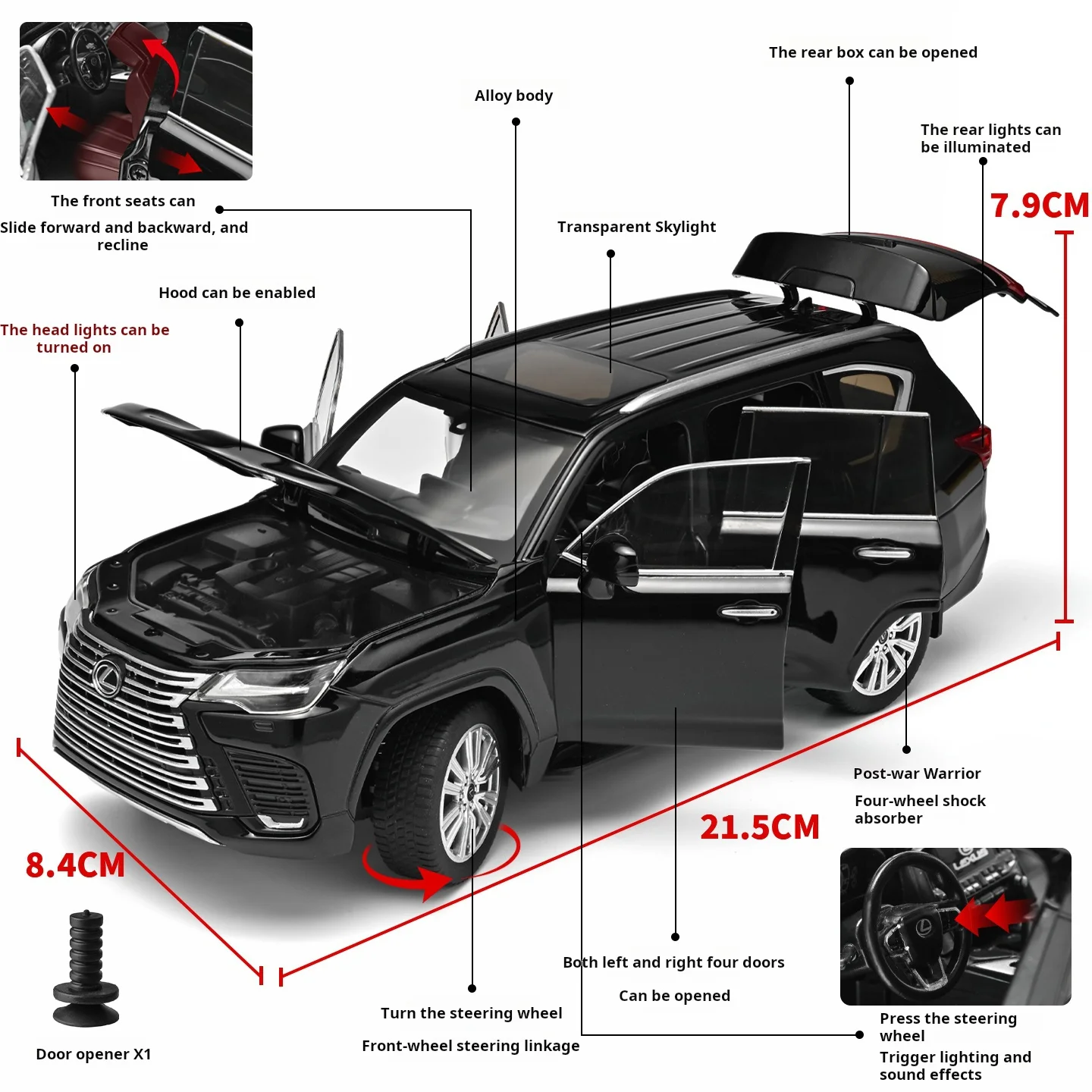 1:24 Lexus LX 2024 Official Diecast Model Detailed Interior Engine Pull Back Steering Suspension Sound Light Collectible Gift view 5