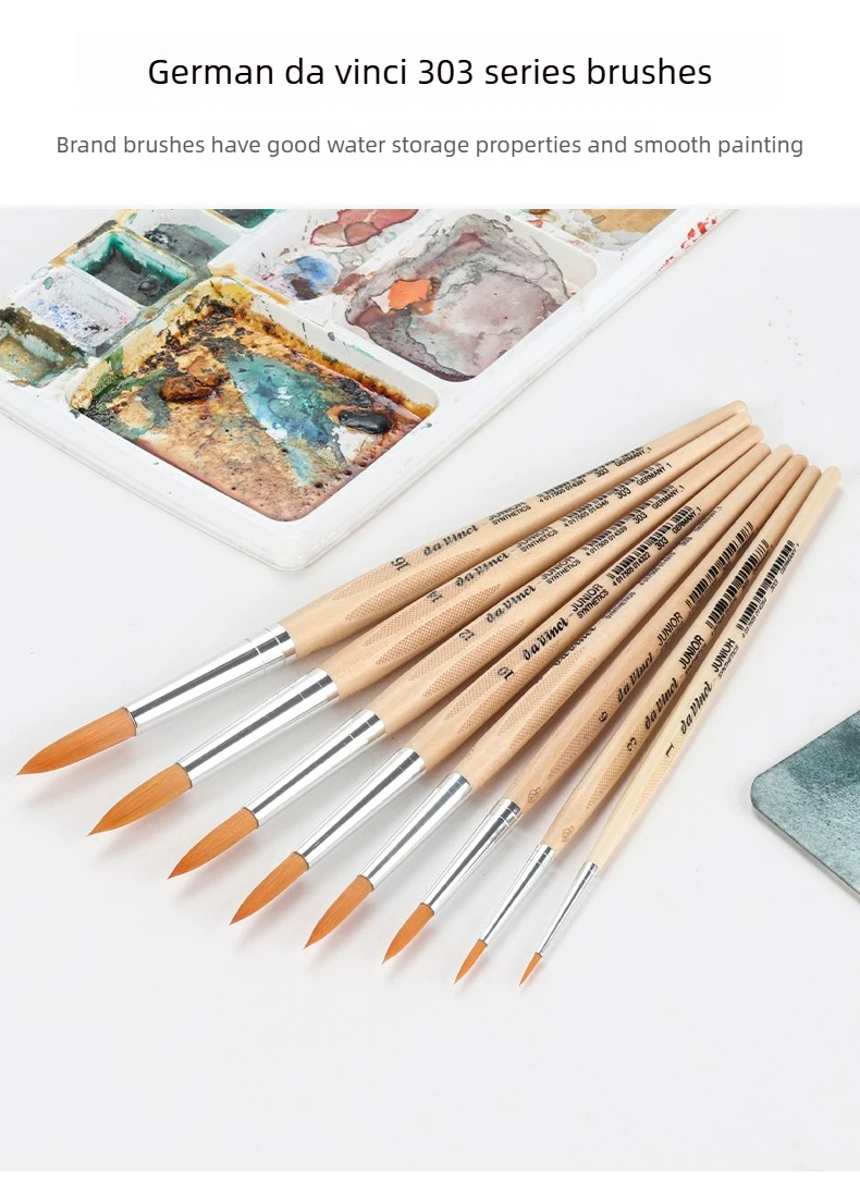 Deutscher Da Vinci Student Series 303 Junior-Pinsel, rund, elastisch, synthetisch, mit lackiertem, nicht rollendem Griff für Aquarelle – Detail 2