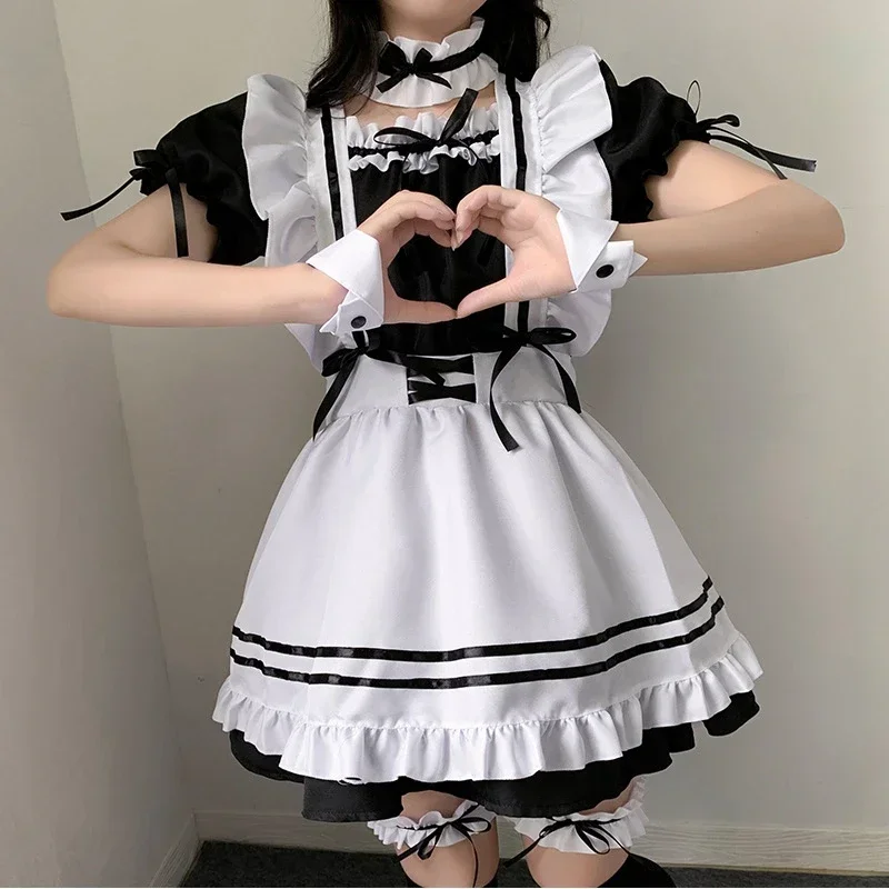 Amine bonito lolita empregada francesa cosplay vestido meninas mulheres garçom festa trajes de palco uniforme amantes mn11