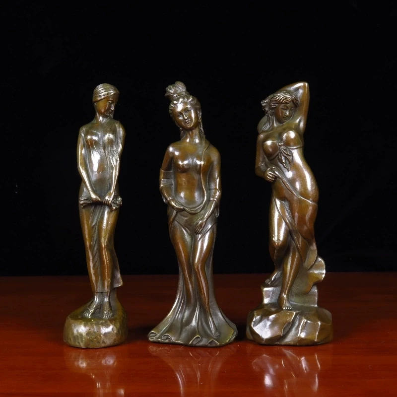 

Медная скульптура ремесленных женщин, китайский классический стиль Мин и Цин, латунная женская косметическая скульптура, декоративные произведения искусства