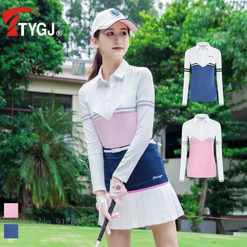 

TTYGJ Patchwork Ladies Golf Shirt Breathable Women Golf T-shirt Long Sleeve Golfing Tops Female Quick Dry Soft Slim Fit Clothes