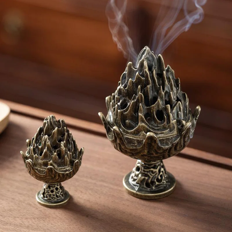 Alloy Incense Burner Tabletop Ornament Cone Sandalwood Stick Cense Holder Portable Small Thurible Home Burner Desk Decoration