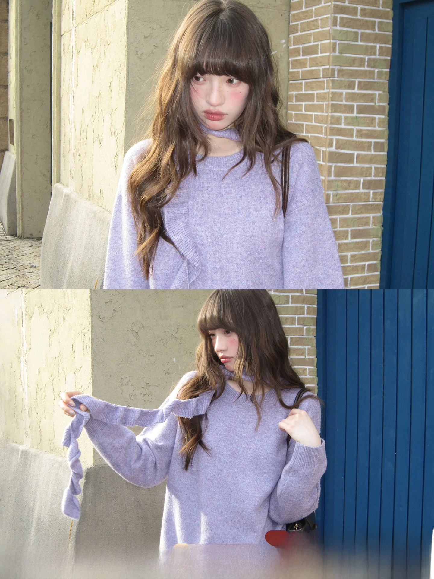 

Женский вязаный комплект с шарфом и деревянным декором: свободный крой, весна-осень, повседневный стиль, модная женская одежда