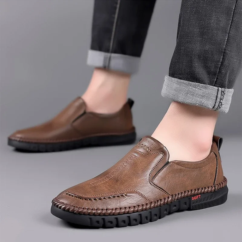 

Men's Hand Stitched Leather Slip On Shoes Business Formal Occasion Wedding Party Footwear Leisure Official Board-Shoes