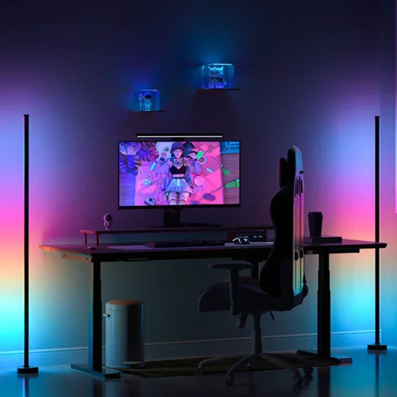 Floor Lamp Smart RGB LED Lights with Music Sync Modern Mood Stand Light for Bedroom Game Living Room Decor Splicable Light