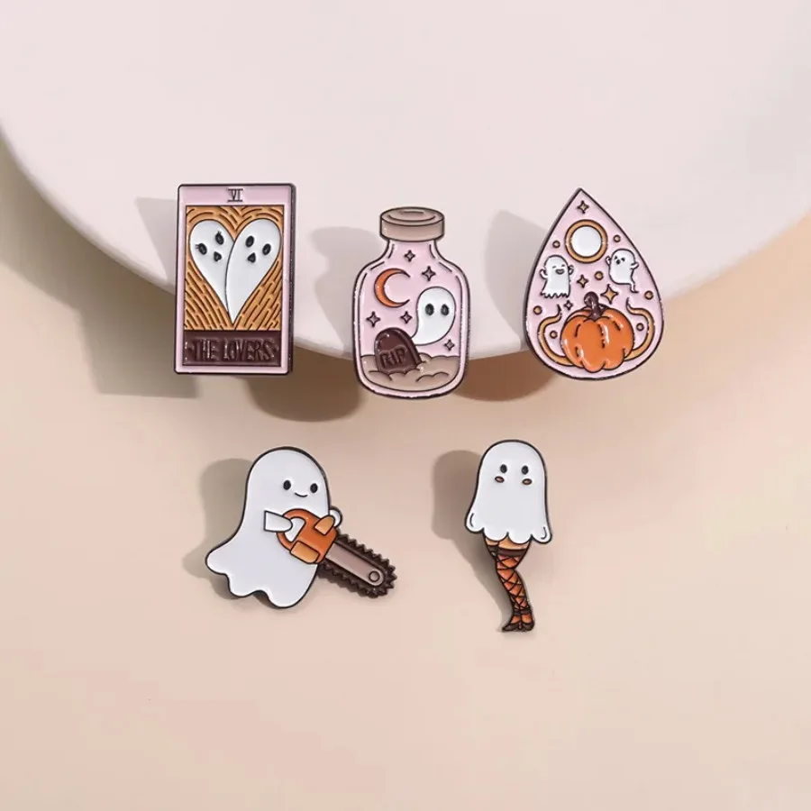 Ghost Halloween Spooky Boo Enamel Pins Pumpkin Tarot Bottle Metal Brooch Lapel Hat Badge Punk Jewelry Accessories Wholesale