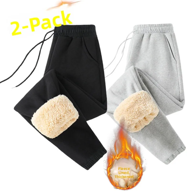 Pantalon de survêtement en velours d'agneau pour femme, épais, doublé de polaire, ample, amincissant, sport, décontracté, chaud, Long, hiver