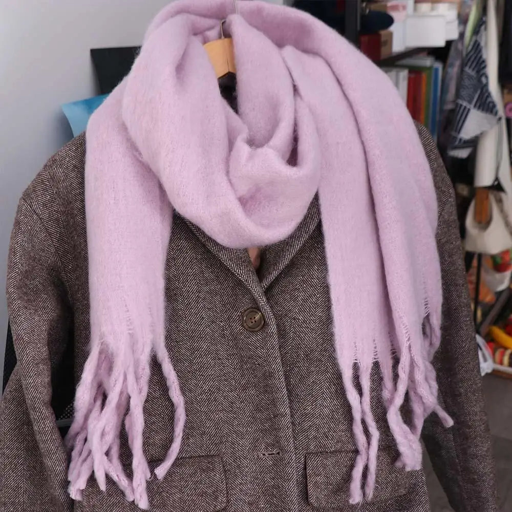 

Fashion Solid Color Long Wool Tassel Scarf Windproof Korean Style Winter Cashmere Scarf Outdoor Warm Cashmere Shawl Girl