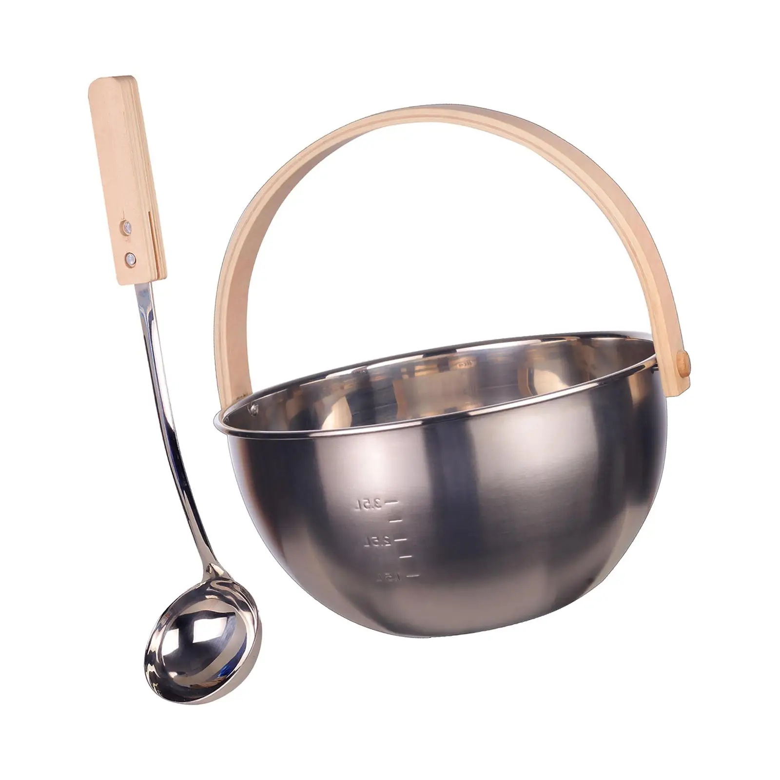 Sauna Stainless Steel Bucket and Ladle Set Wood Handle , Enjoy Your Sauna Time for Bathroom