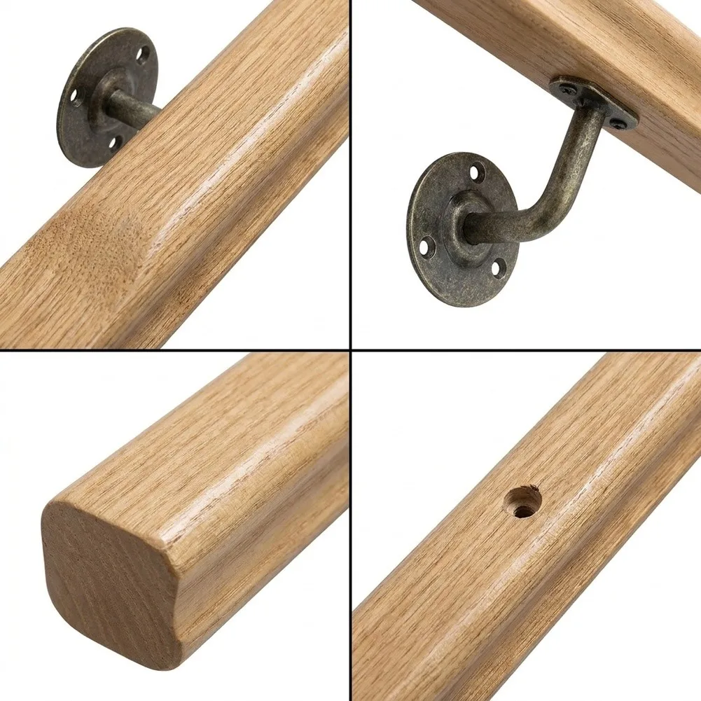 Stair Rail With Wall Mounting Brackets Stair Safety 30cm Length Solid Wood Handrail Firm Installation Brackets
