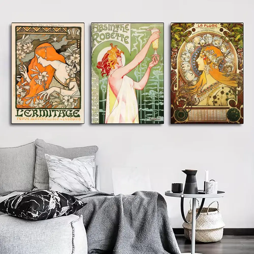 Vintage Art Nouveau Alphonse Mucha Poster for Living Room, Bedroom, Office, or Bar, Frameless, Indoor Use, Bedroom Wall Art.
