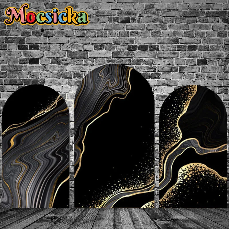 Mockika двойная сшитая арка фон для фотосъемки детский душ украшение богемный черный мрамор золотой узор фото фон