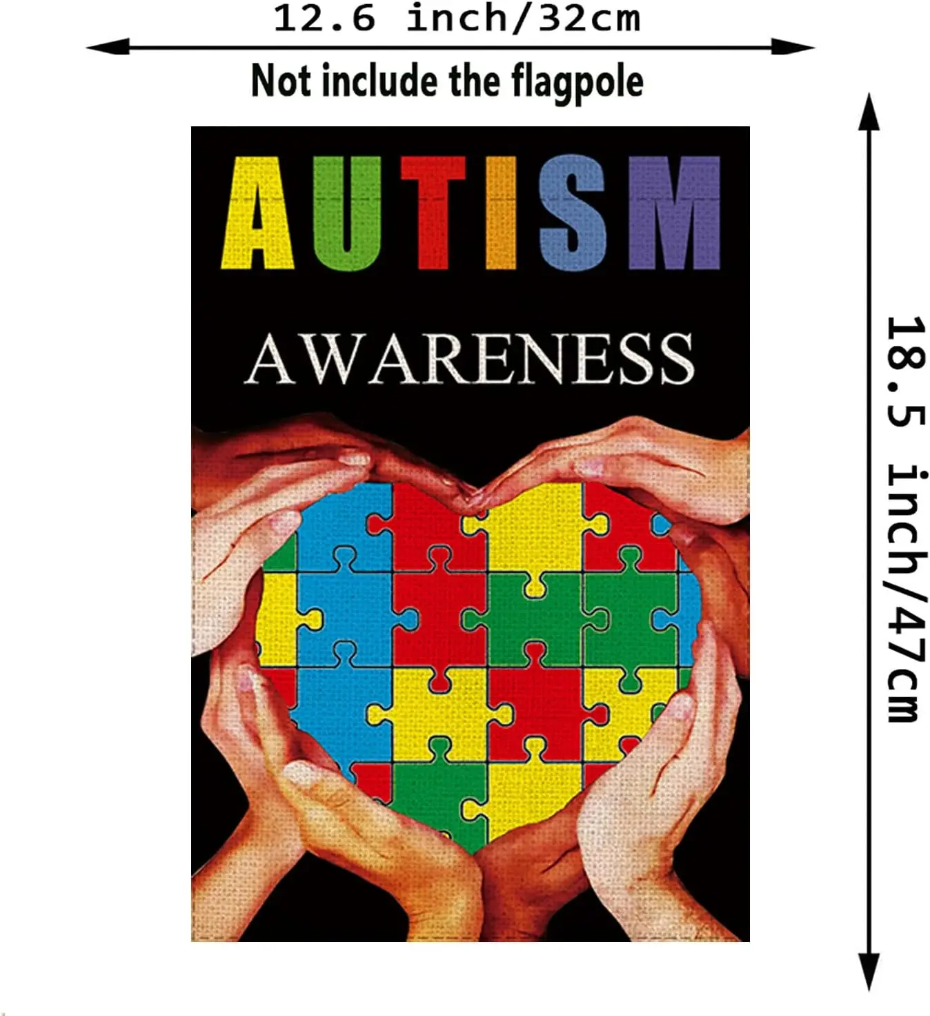 Autism Awareness Garden Flag Puzzle Piece Inspirational Support Vertical Double Sided Love April Black Burlap Yard Outdoor Decor