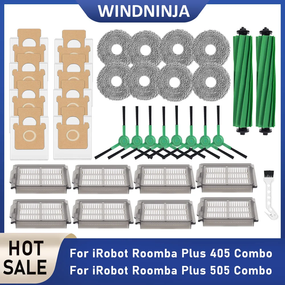 Ersatzteile für iRobot Roomba Plus 405 Combo 505 Combo: HEPA-Filter, Wischtücher, Staubbeutel, Haupt- und Seitenbürsten, Zubehör-Ersatzteile